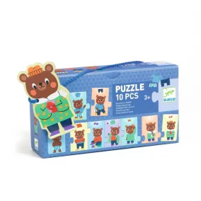   Djeco Sorozatkirakó puzzle - Mackó öltözködik, 10 db-os - Teddy dresses up