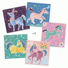   Rajzsablonok - Lovak - Horses - Djeco 5 db-os kreatív rajzkészlet