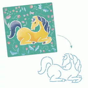   Rajzsablonok - Lovak - Horses - Djeco 5 db-os kreatív rajzkészlet