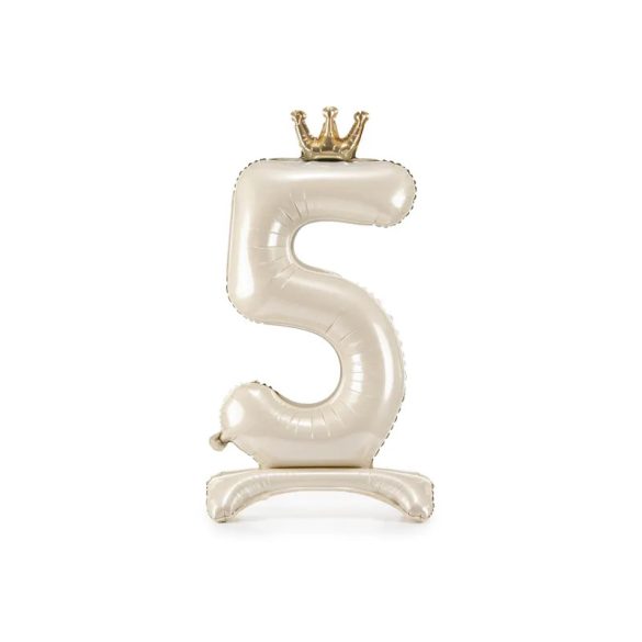 5-ös születésnapi szám álló fólia lufi - krémfehér 84 cm