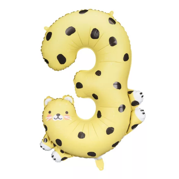 3-as születésnapi szám fólia lufi - gepárd - 75 cm