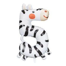 5-ös születésnapi szám fólia lufi - zebra - 81 cm