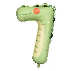 7-es születésnapi szám fólia lufi - krokodil - 73 cm