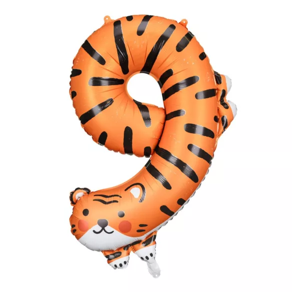 9-es születésnapi szám fólia lufi - tigris - 76 cm