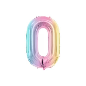   0-ás születésnapi szám fólia lufi - Pastel Rainbow 86 cm