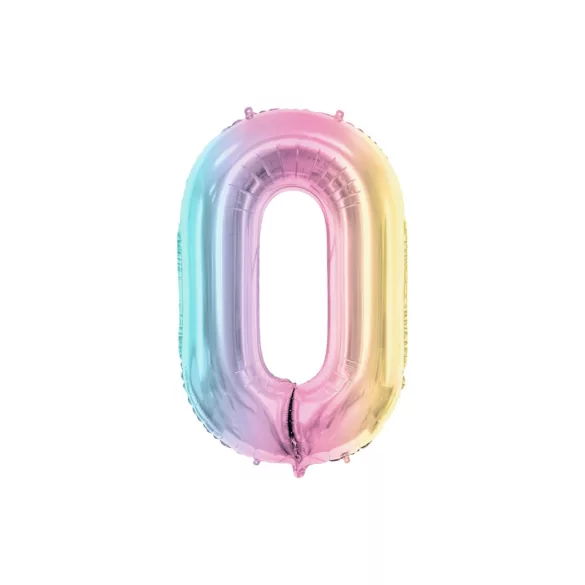 0-ás születésnapi szám fólia lufi - Pastel Rainbow 86 cm