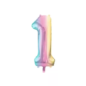 1-es születésnapi szám fólia lufi - Pastel Rainbow 86 cm