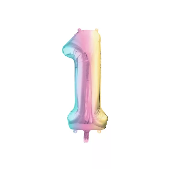 1-es születésnapi szám fólia lufi - Pastel Rainbow 86 cm
