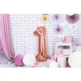 1-es születésnapi szám fólia lufi - rose gold 86 cm