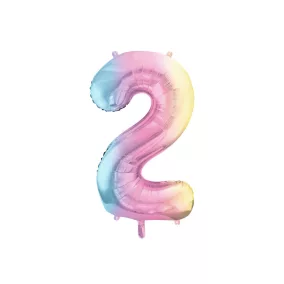 2-es születésnapi szám fólia lufi - Pastel Rainbow 86 cm