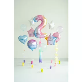 2-es születésnapi szám fólia lufi - Pastel Rainbow 86 cm