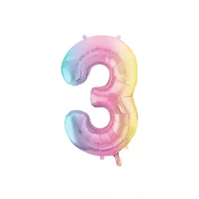 3-as születésnapi szám fólia lufi - Pastel Rainbow 86 cm