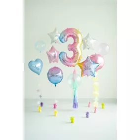 3-as születésnapi szám fólia lufi - Pastel Rainbow 86 cm