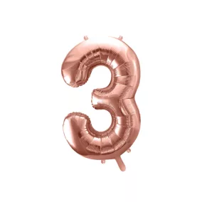 3-as születésnapi szám fólia lufi - rose gold 86 cm