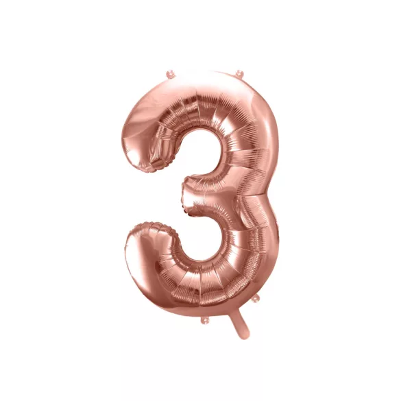 3-as születésnapi szám fólia lufi - rose gold 86 cm