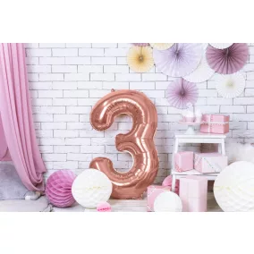 3-as születésnapi szám fólia lufi - rose gold 86 cm