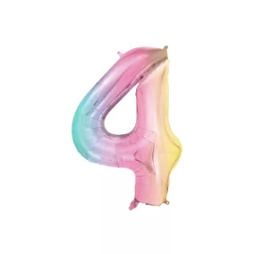 4-es születésnapi szám fólia lufi - Pastel Rainbow 86 cm