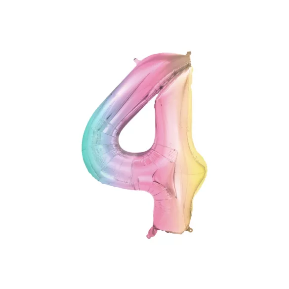 4-es születésnapi szám fólia lufi - Pastel Rainbow 86 cm