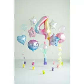 4-es születésnapi szám fólia lufi - Pastel Rainbow 86 cm