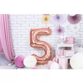 5-ös születésnapi szám fólia lufi - rose gold 86 cm