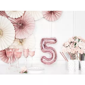 5-ös születésnapi szám fólia lufi - rose gold 86 cm