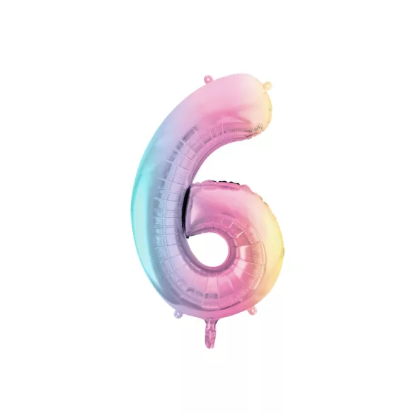 6-os születésnapi szám fólia lufi - Pastel Rainbow 86 cm