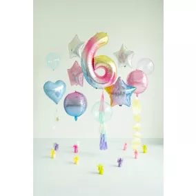 6-os születésnapi szám fólia lufi - Pastel Rainbow 86 cm