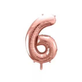 6-os születésnapi szám fólia lufi - rose gold 86 cm