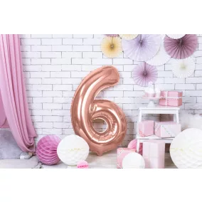6-os születésnapi szám fólia lufi - rose gold 86 cm