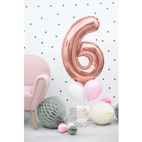 6-os születésnapi szám fólia lufi - rose gold 86 cm