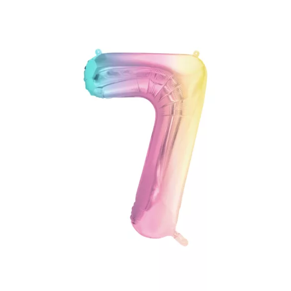 7-es születésnapi szám fólia lufi - Pastel Rainbow 86 cm