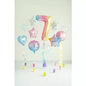 7-es születésnapi szám fólia lufi - Pastel Rainbow 86 cm
