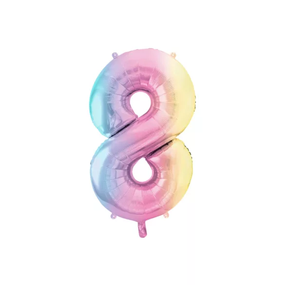 8-as születésnapi szám fólia lufi - Pastel Rainbow 86 cm