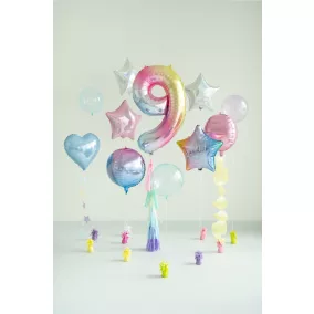 9-es születésnapi szám fólia lufi - Pastel Rainbow 86 cm