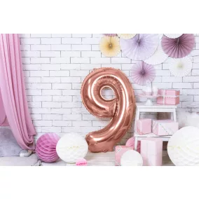 9-es születésnapi szám fólia lufi - rose gold 86 cm