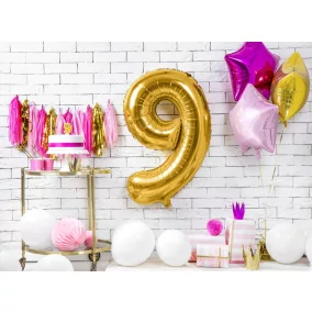 9-es születésnapi szám fólia lufi - arany 86 cm