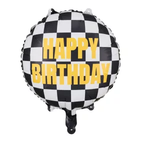 Happy Birthday feliratos kockás fólia lufi - 45 cm