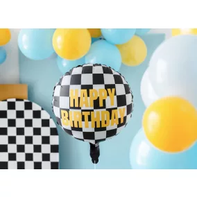 Happy Birthday feliratos kockás fólia lufi - 45 cm