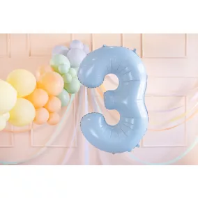 3-as születésnapi szám fólia lufi - halványkék 72 cm