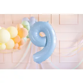 9-es születésnapi szám fólia lufi - halványkék 72 cm