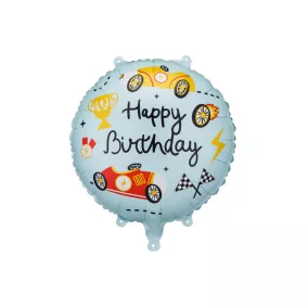 Fólia lufi - Happy Birthday - Versenyautók - 35 × 35 cm
