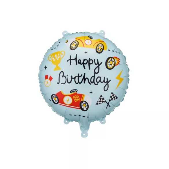 Fólia lufi - Happy Birthday - Versenyautók - 35 × 35 cm