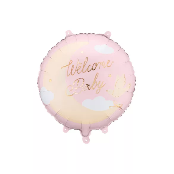 Babaváró fólia lufi - Welcome Baby - 35x35 cm - light pink