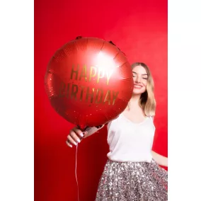 Fólia lufi - Happy Birthday - 35 × 35 cm - dark red