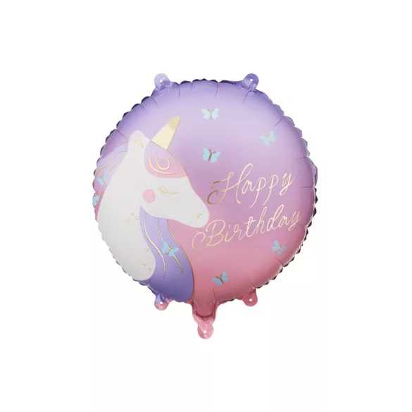 Fólia lufi - Happy Birthday unikornissal - 35 × 35 cm