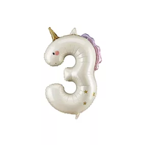 3-as születésnapi szám fólia lufi - Unikornis 93cm