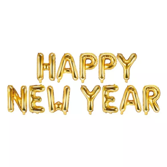 Arany Happy New Year Fólia lufi - 422x46 cm