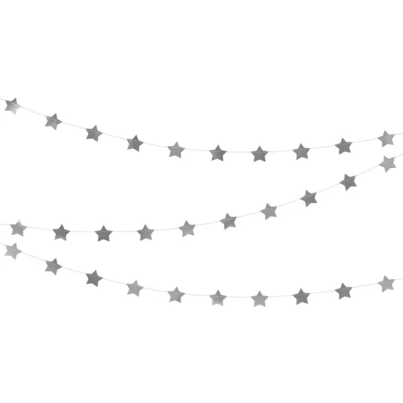 Girland - Ezüst csillagok - 3.6m