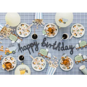 Happy Birthday feliratos girland munkagépekkel - 200 cm