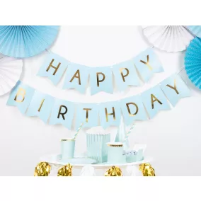   Happy Birthday feliratos girland - pasztellkék - 15 x 175 cm